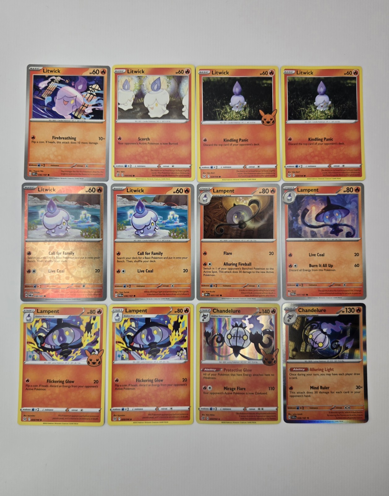 Lot of 12 Litwick Lampent Chandelure Various Pokemon Card Lot Rare Reverse Holo