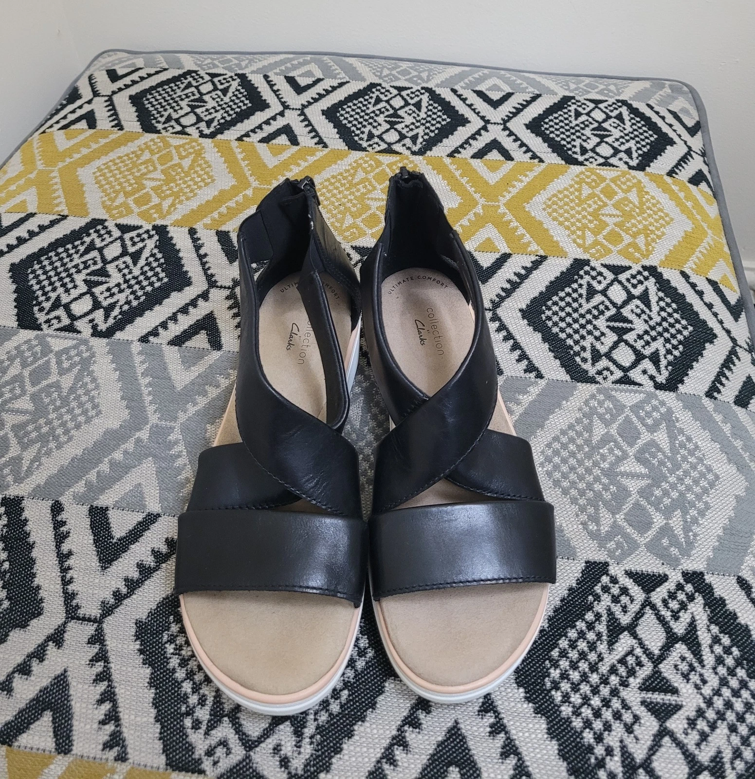 Sandali con zeppa leggeri Clarks Jillian Rise indossati due volte taglia 5 bianco e nero