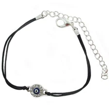 Lucky Eye Bracelet Crystal Silver Black String Evil Charm Hamsa Mati Fatima Gift
