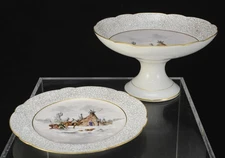 Laplander's Encampment Porcelain Compote and Plate 1880s