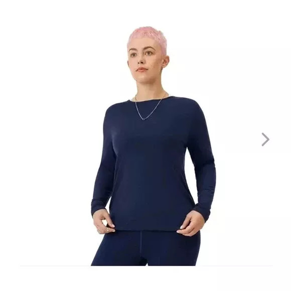 ALLBIRDS WOMENS NATURAL FLOW STUDIO С ДЛИННЫМ РУКАВОМ - РАЗМЕР: ЖЕНСКИЙ S - ТЕМНО-СИНИЙ