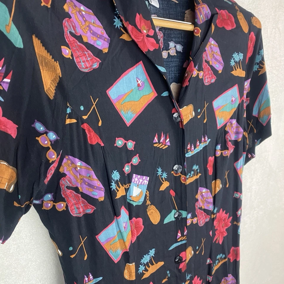 Vtg 90s Sag Harbor Dress Midi/Maxi Sz 18 Vacation Novelty All Over Print Prairie - Image 3 of 4