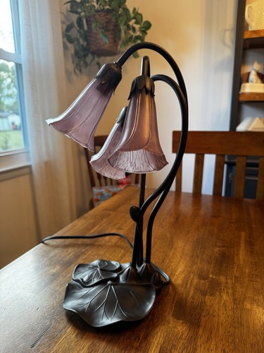 1980’s Lily Pond Accent Three Lights Lamp High Bronze Tone Base  Size 16" Vtg