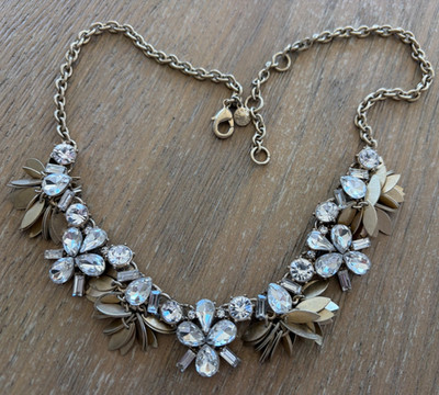 y2k J Crew Statement Necklace Goldstone Clear Cluster Flower Rhinestones EC