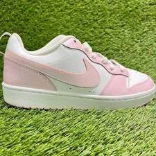 Nike Court Borough Low 2 Girl Size 7Y White Pink Athletic Leather Shoes Sneakers