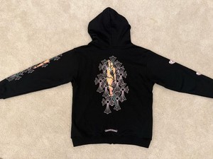 Chrome Hearts Men's Black Hoodie Zip Up X Deadly Doll Pink Cross Size Medium