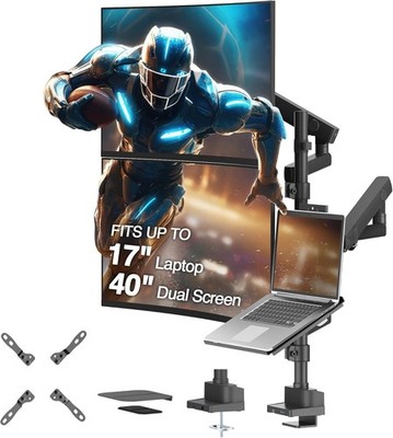 AVLT 17in Laptop & Dual 40 Inch Stacking Monitor Arm Pole Top Mount 