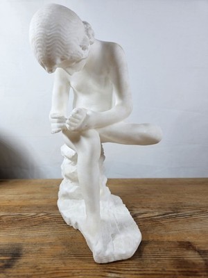 VINTAGE ITALIENISCHE VOLTERRA ALABASTER SPINARIO DORNZIEHER KLASSISCHE STATUE 20,5 CM