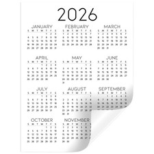 Annual Year-At-A-Glance Calendar Sticker Decal | 9 x 12 inches, 2026 White