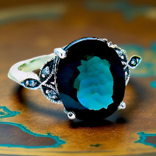925 STERLING SILVER VICTORIAN STYLE SIMULATED LONDON BLUE TOPAZ RING    1160