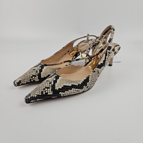 TOM FORD Padlock $1250 Beige/Black Embossed Leather 55mm Pumps New & Authentic