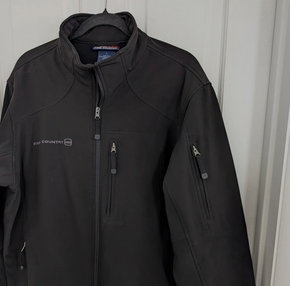 Free Country Men's Softshell Jacket Coat LARGE Fleece Lined Outdoor Zip Up Black - Image 2 of 4