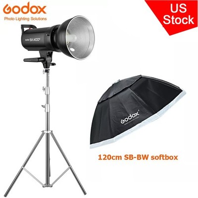 US Godox 400W SK400II Studio Flash Stroble Head+ 120cm Softbox 2.8m Light Stand