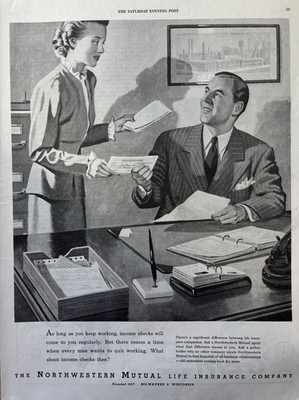 1946 Northwestern Mutual Life Insurance Co Milwaukee Income Checks VTG Print Ad