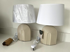 NEW Pair of Ezra Arch Ceramic Table Lamps Cream Beige Base White Shades H40cm