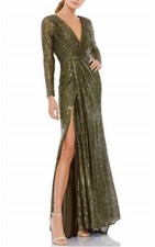 Mac Duggal Sequin Long Sleeve Gown With Plunging Neckline Size 12