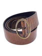 SAINT LAURENT Men's Leather Belt in Brown with All-Over Print, Signs of Use, Hol