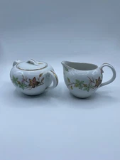 Vintage Halsey Swirling Leaves Cream & Sugar Made in Japan Fine China 3 1/4"