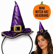 MINI PURPLE WITCH HAT HEADBAND Cap Costume Halloween Black Pointy Spider Web Net