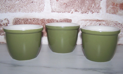 Vintage 3 Hall Pottery Egg Custard Cups Pudding Bakers Ramekins Green #352 1/2