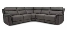DFS Ronan dark grey suede style corner sofa with 2 power recliners + footstool