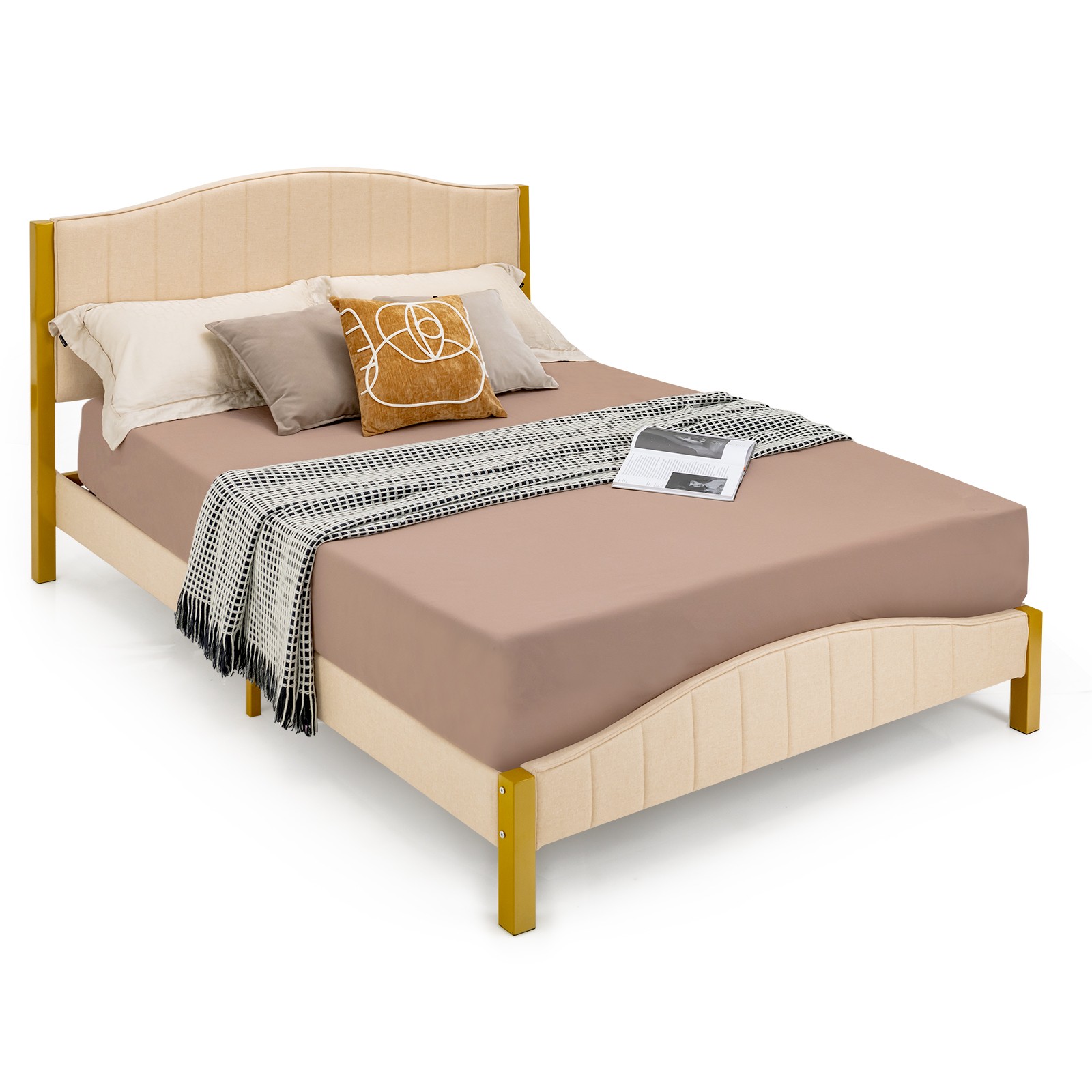 Queen Size Upholstered Bed Frame Mattress Foundation Platform Quilted Headboard