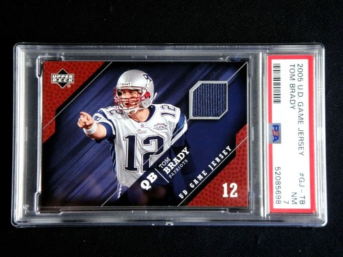 TOM BRADY 2005 UPPER DECK UD GAME WORN USED JERSEY PATCH PSA 7 PATRIOTS 