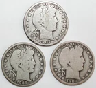 3 Coin Lot 1907 P D O Silver Barber Half Dollars 50c US Type Coins Avg Circulate