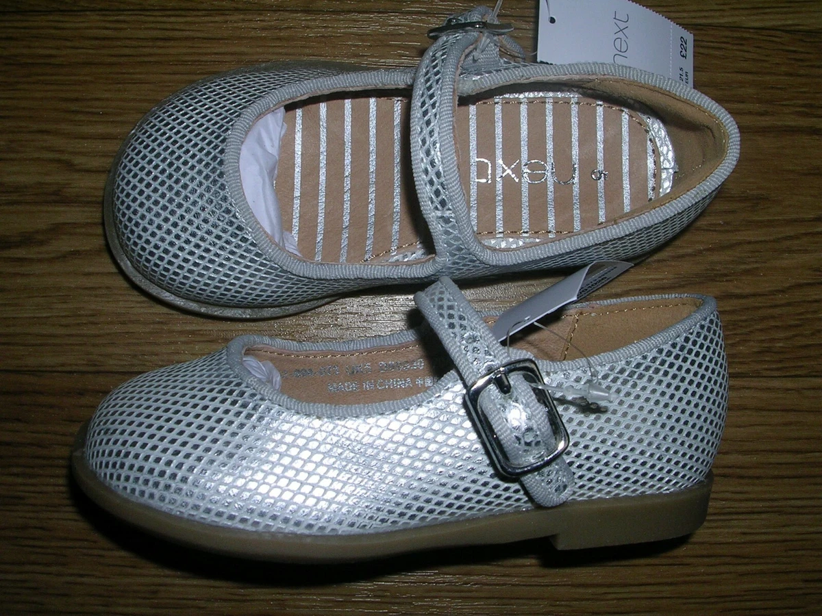 BNWT NEXT Girls White Silver Grey Mary Janes Leather Shoes UK 5 Eur 22 NEW