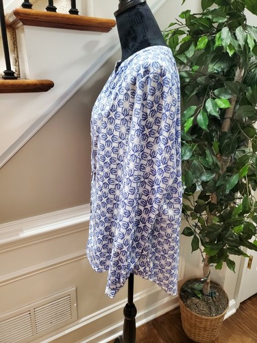 Jaclyn Smith Women's Blue & White Polyester V-Neck Long Sleeve Casual Blouse L - Picture 7 of 12