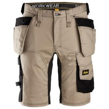 Image of SNICKERS WORK SHORTS ALLROUNDWORK 6141 STRETCH HOLSTER POCKETS - KHAKI / BLACK