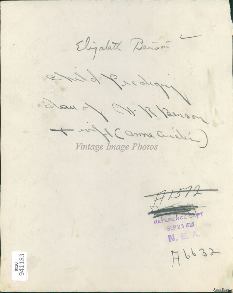 1922 Elizabeth Benson Child Prodigy Daughter Wr Benson High Iq Photo