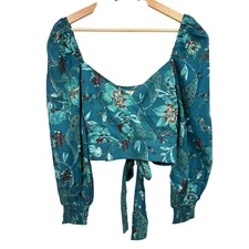 BOG Band of the Free SYBILLE Teal Floral Crossover Crop Top Size Small NWT