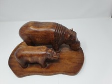 Homemade Wooden Carved Hippo Sculpture - 100% Homemade - Free Uk Shipping