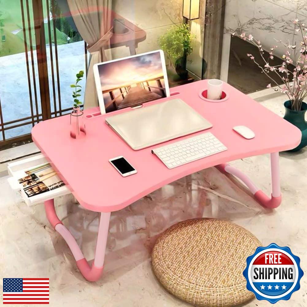 Foldable Laptop Bed Table with Storage Drawer - Portable Lap Desk for Work & Study-image