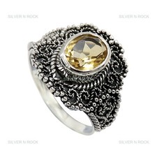 Birthday Gift For Her Natural Citrine Gemstone Band Ring 925 Sterling Silver