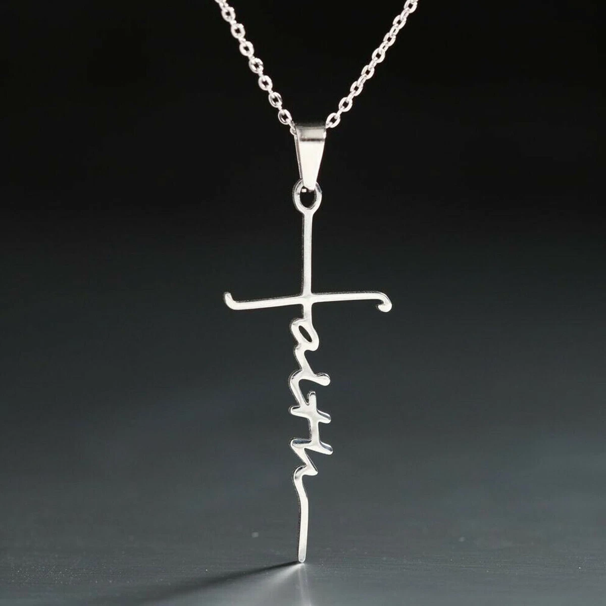 Faith cross Necklace Silver Religious Gift Faith Spelled Makes