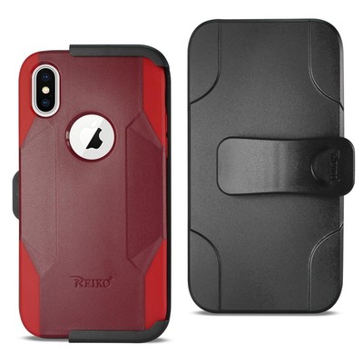 Reiko iPhone X/iPhone XS 3-in-1 Hybrid Heavy Duty Holster Combo Case in Burgundy
