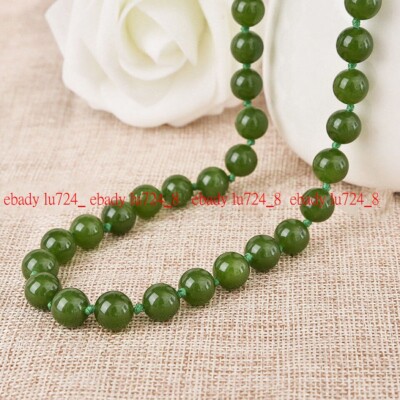 Beautiful Natural 6/8/10mm Brazilian Green Jade Gemstones Round Beads Necklace