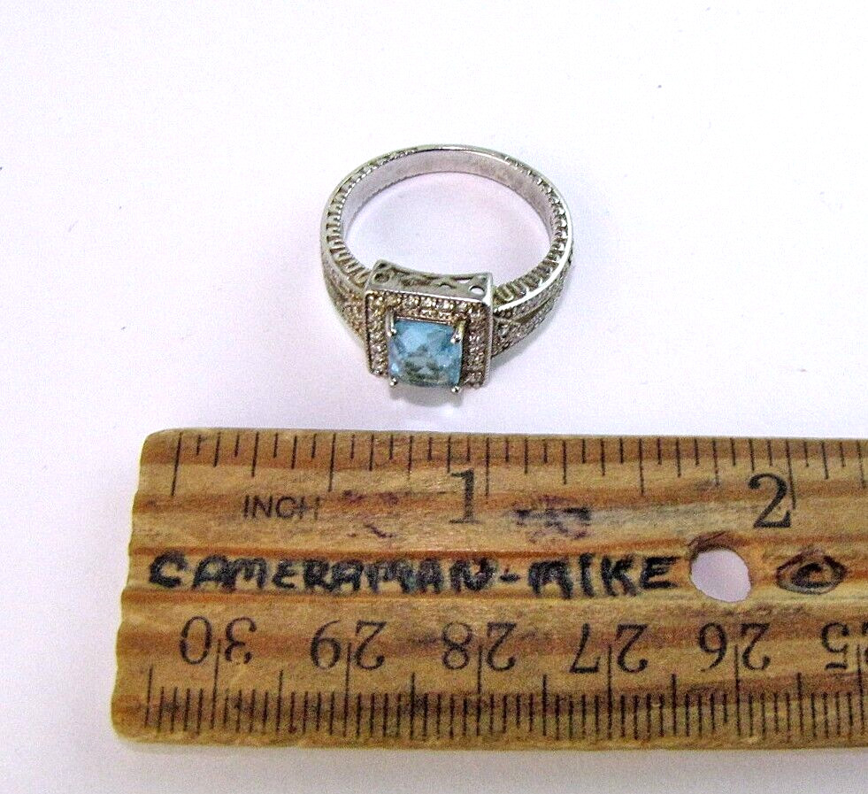 Blue Solitaire Ring Rhinestone Accent Sterling Si… - image 5