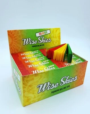 Wise Skies Filter Tips Rasta Coloured Roaches Premium Paper Card Rolling Tip Box