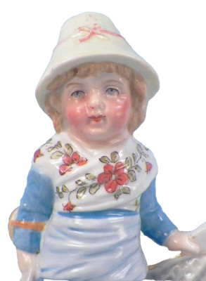 Match Striker Girl & Boat Fairing Germany Porcelain Holder Conta Boheme Antique