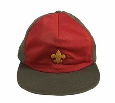 BSA Boy Scouts SnapBack Hat Cap Small Gold Emblem Patch Green Red Made In USA
