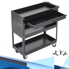 3Tier Tool Trolley Cart Storage Shelf Roller Cabinet Garage Workshop with Drawer