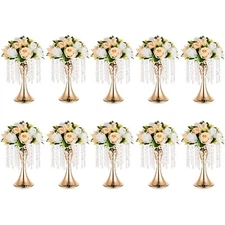 Gold Vases for Centerpieces, 10.2in Crystal Flower Arrangement Stand, Wedding...