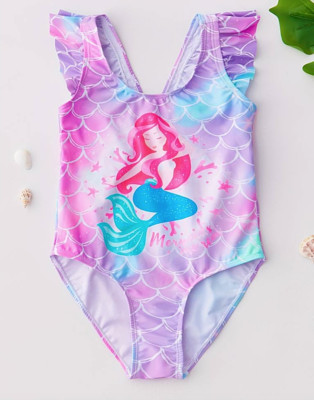 4-8 years old Girls One Piece Swimsuit Multicolor Mermaids Are Real theme