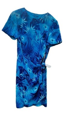 John Roberts Blue Lined Hawaiian Floral sarong front side tie size 16