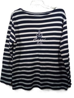 Divina Costiera Top Women XL Blue White Striped Nautical Boat Long Sleeve