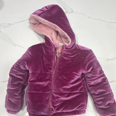 Epic Threads Girls Purple & Pink Velvet Hooded Puffer Jacket 4T