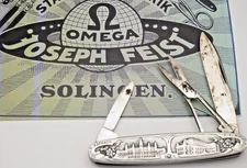 Vintage JOSEPH FEIST SOLINGEN Cigar Pattern Multiblade Knife Sculpted Metal